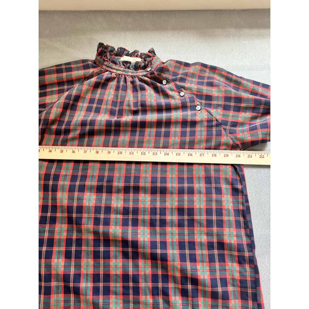 Vtg 70s Levi Strauss Blouse Womens Sz 10 Tartan Plaid High Neck Puff Sleeve Twee - Picture 4 of 9